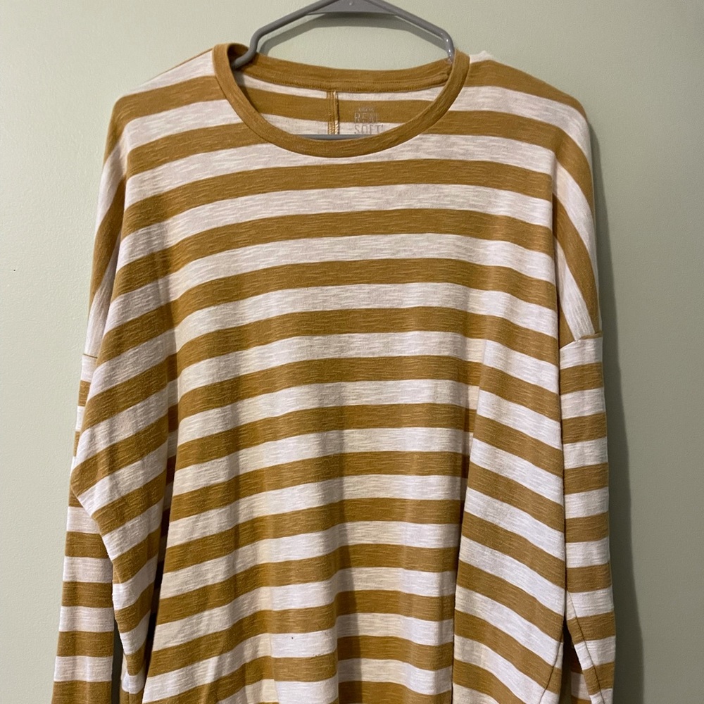 Yellow and white long sleeved shirt with stripes